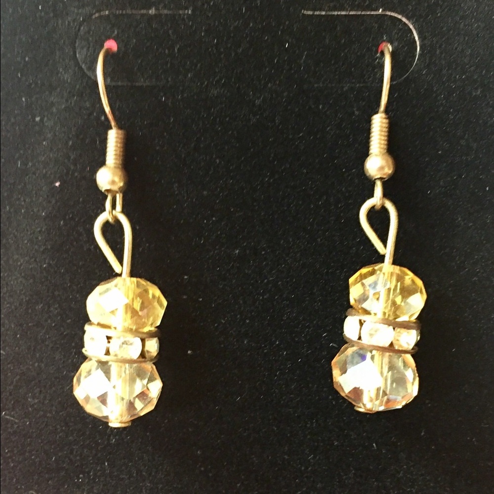 Vintage Golden Beads and Rhinestone Earrings