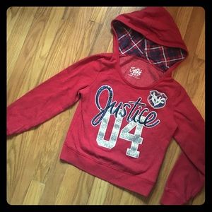 Girls Sz 8 Justice Red & Plaid Sequin Sweatshirt
