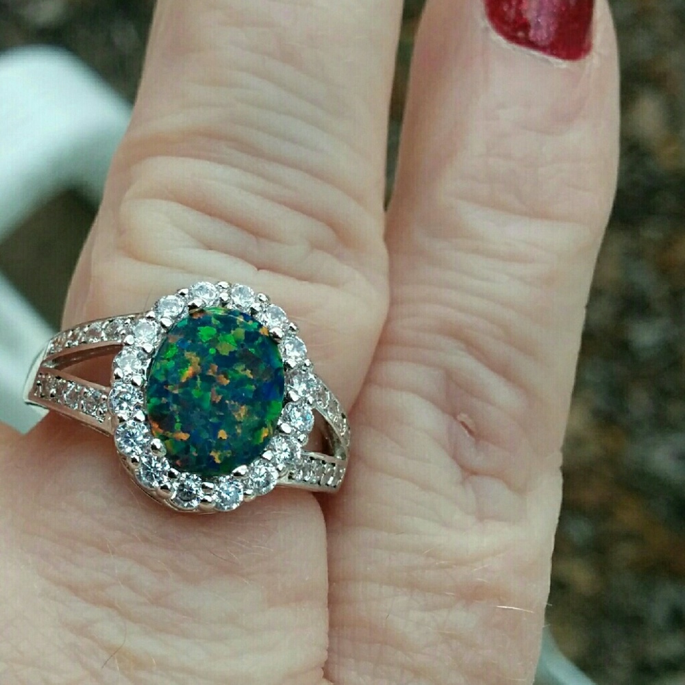 SOLD Sz7 Black opal ring with white Sapphires