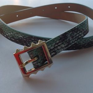 GREEN & SILVER SNAKESKIN PRINT LEATHER BELT