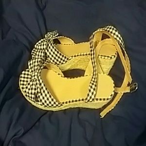 Ankle strap black plaid wedge shoes