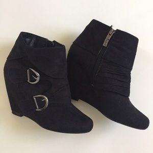 Black faux suede booties