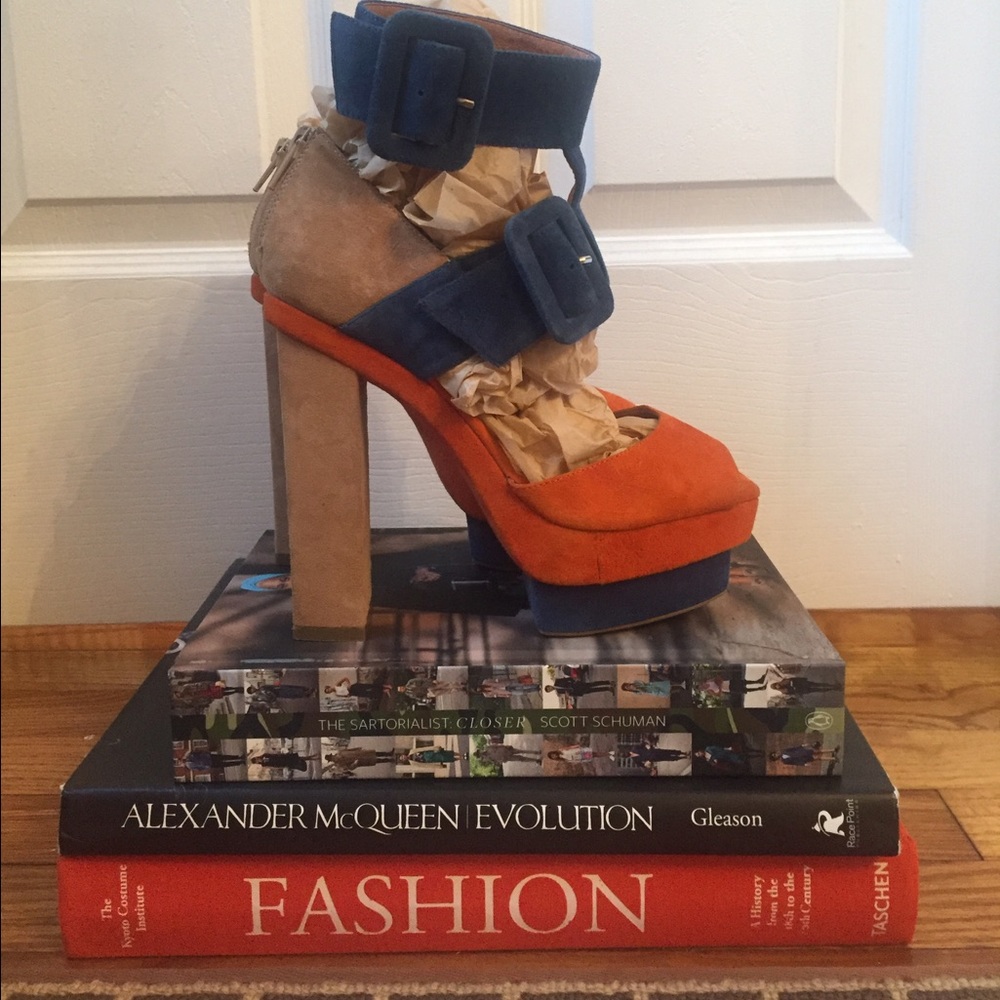 Jeffrey Campbell Ibiza platform orange and blue