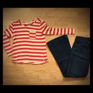 Loft red&white striped long sleeve pocket tee