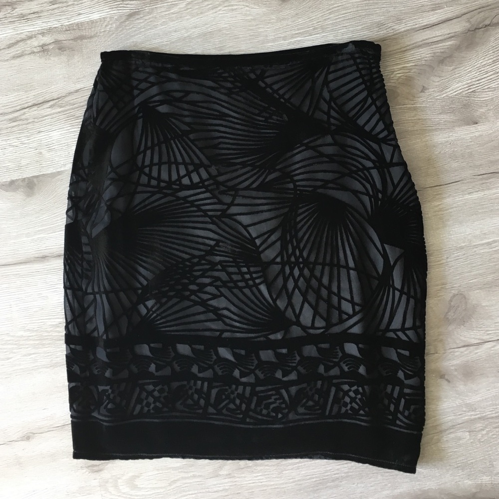 Black velvet cut-out pencil skirt, size 2