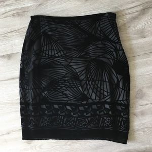 Black velvet cut-out pencil skirt, size 2