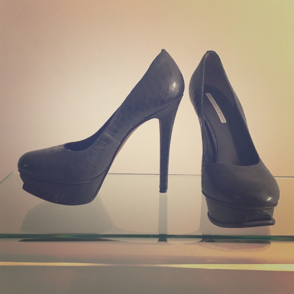 Black snakeskin Vera Wang Lavender platform heels