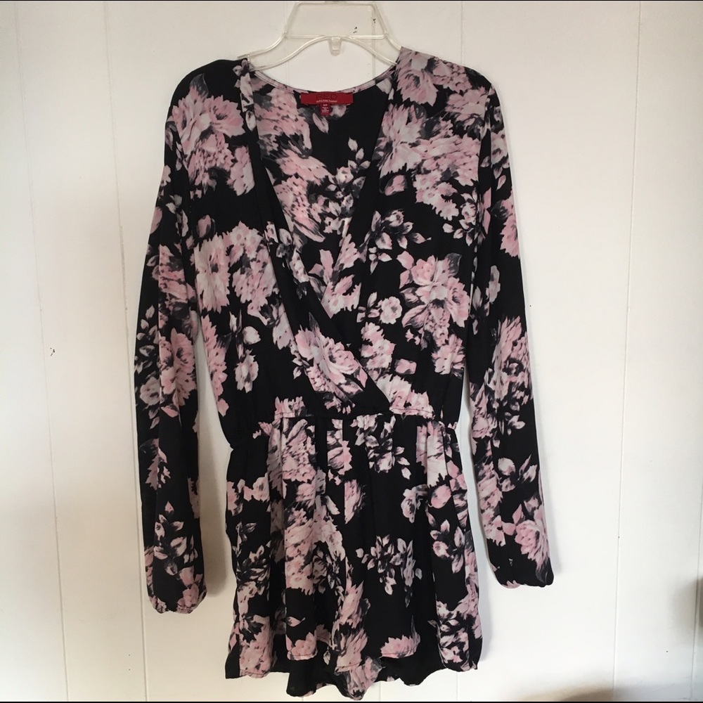 SOLD Black and Pink Floral Romper