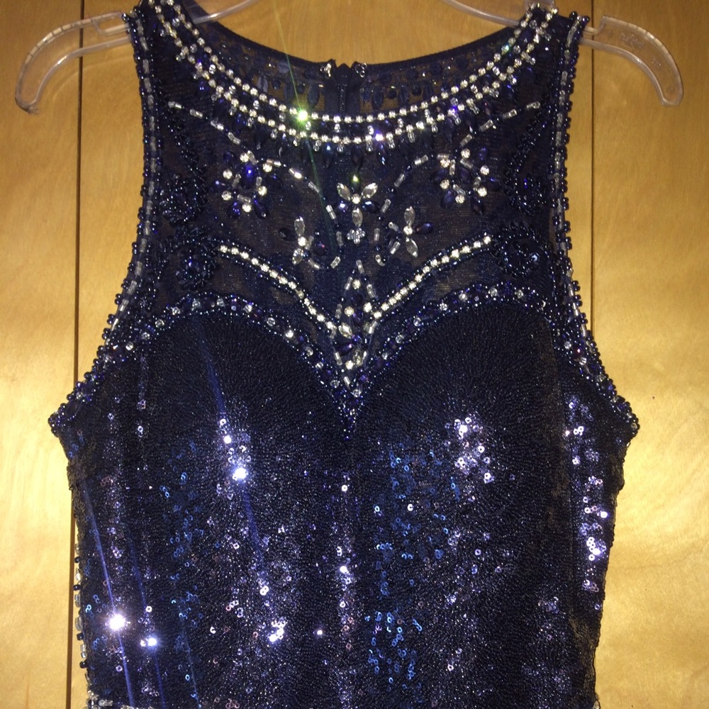 Navy Blue Sequins Long Gown