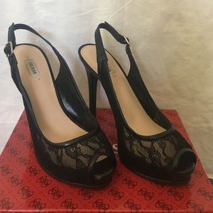 Guess Black Lace Strappy Heel