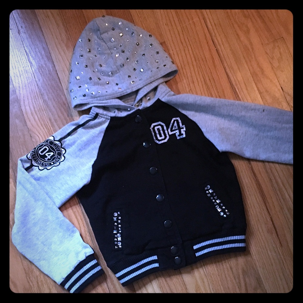 Justice Girls Sz8 Black Studded Varsity Jacket