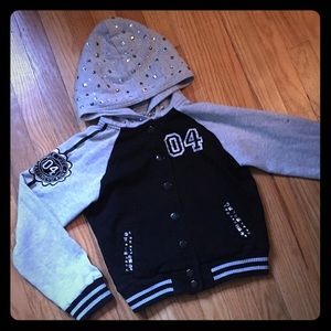 Justice Girls Sz8 Black Studded Varsity Jacket