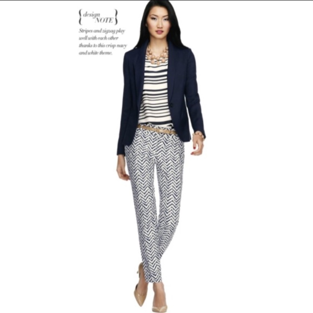 Ann Taylor blue/white chevron ankle pants