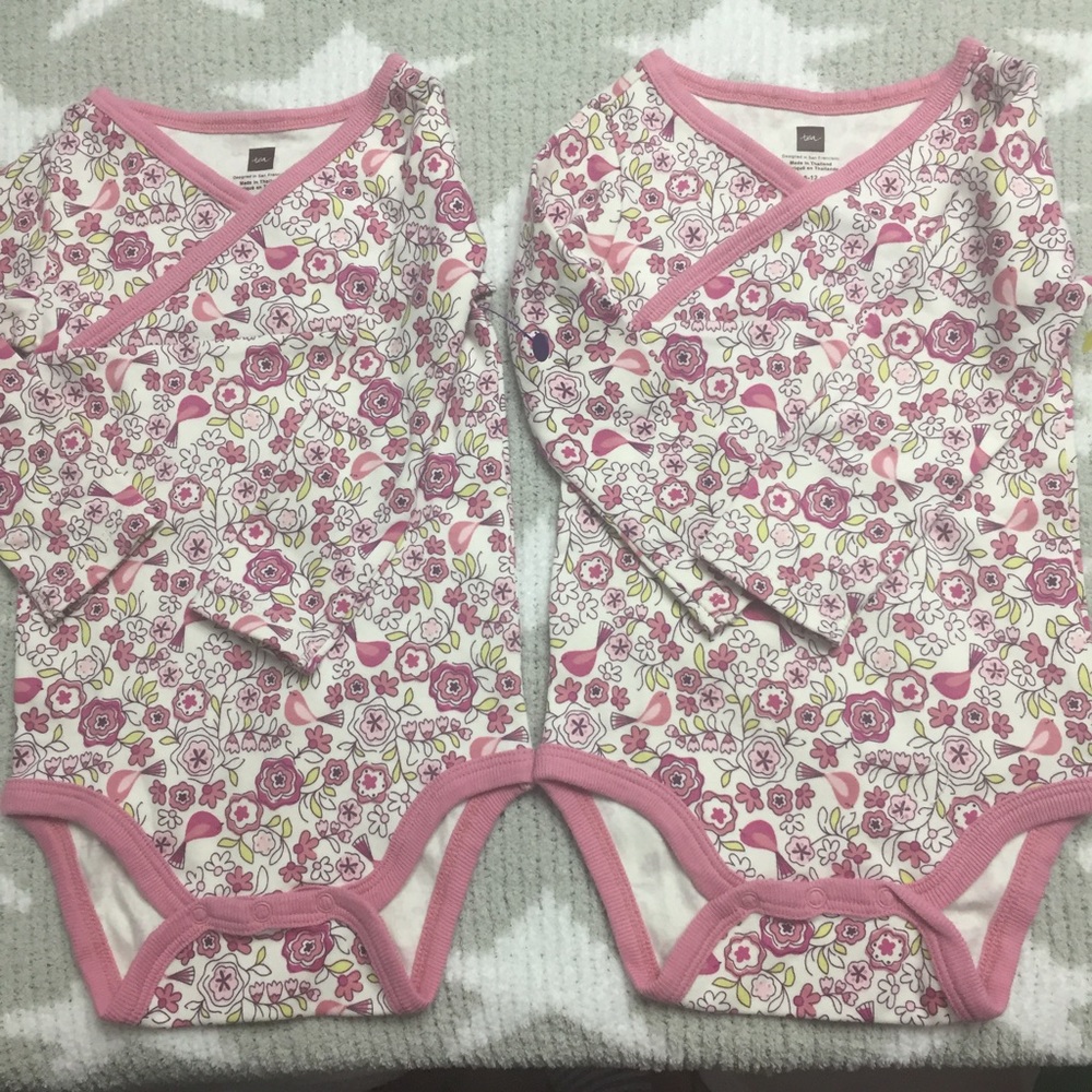 NEW tea collection 6-12 month twin girl onesies