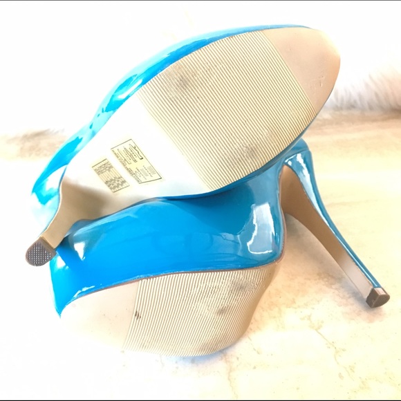 Sz 7.5 New Patent Pleather Blue Platform Heels - Picture 4 of 4