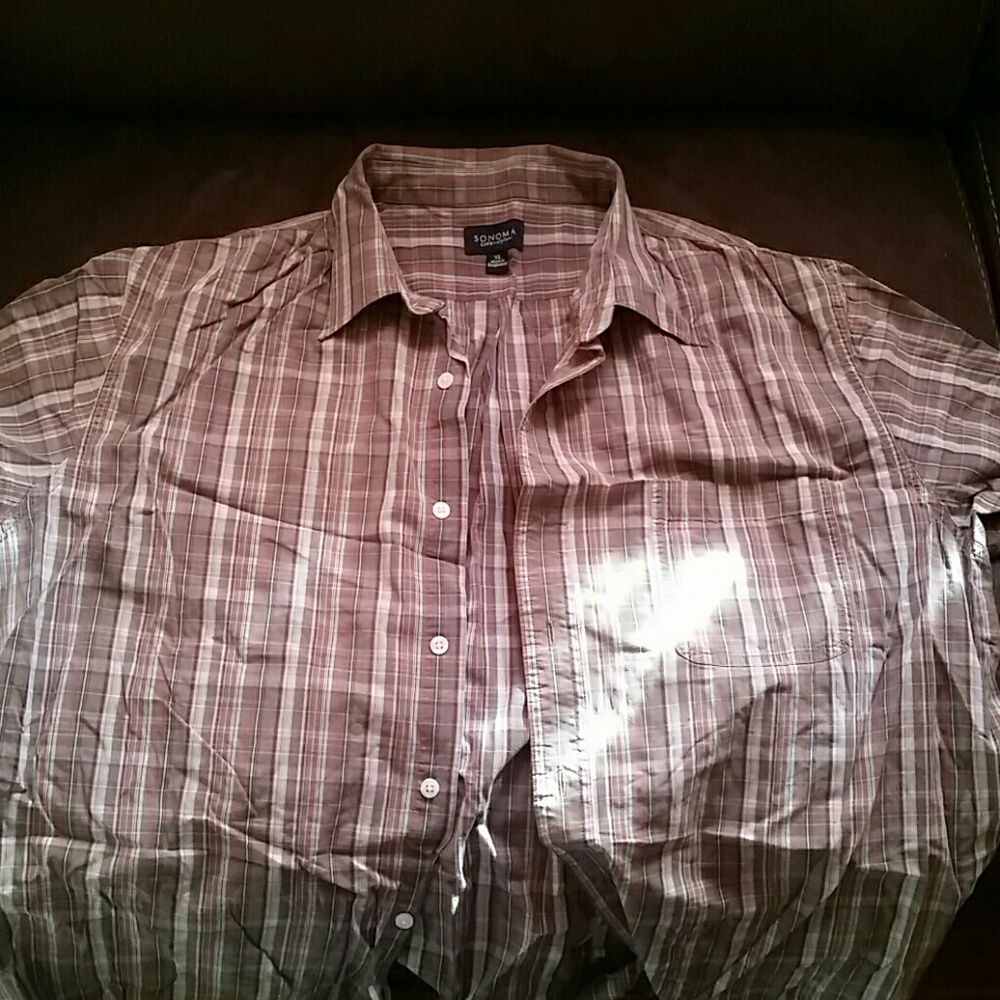 Men's button up shirt worn once browns and tan