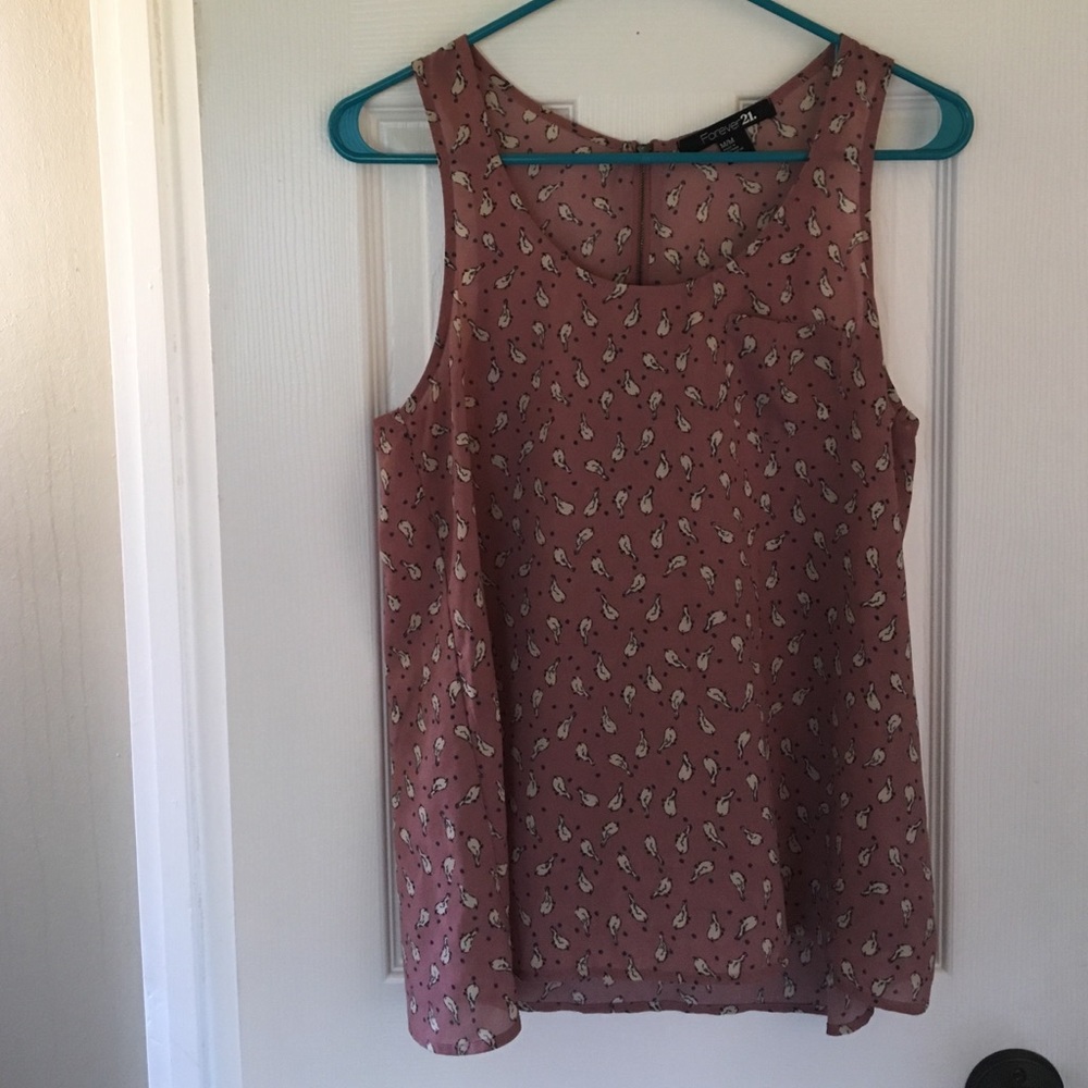 FOREVER 21 PINK/PURPLE BIRD FLOWY TANK