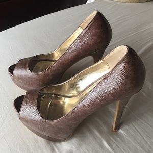 Brown high heel peep toe pumps