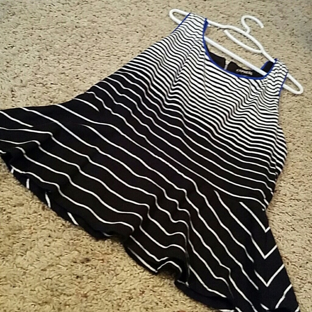 Express Peplum Spandex stretch black white and blue striped tank