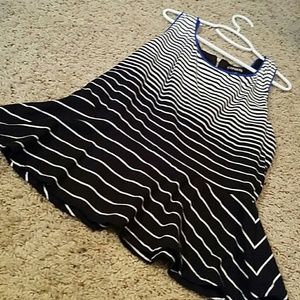 Express Peplum Spandex stretch black white and blue striped tank