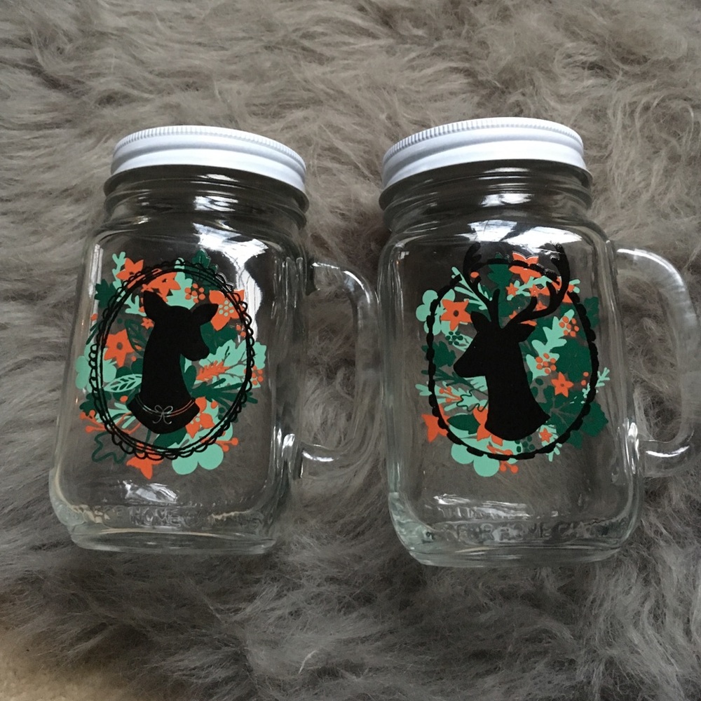 Mr and mrs deer glass mugs