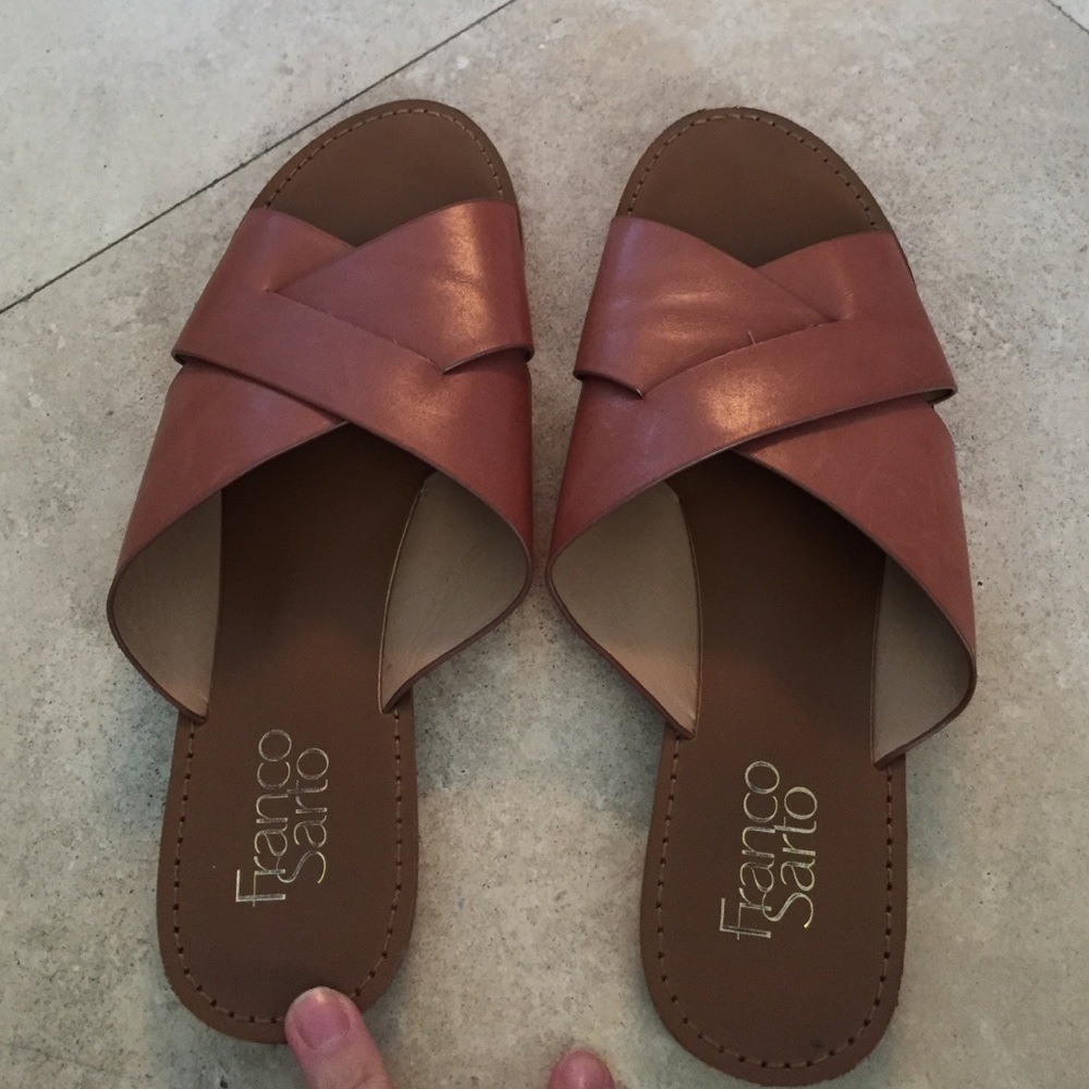 Franco Sarto brown leather slip on sandal