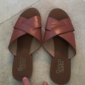 Franco Sarto brown leather slip on sandal