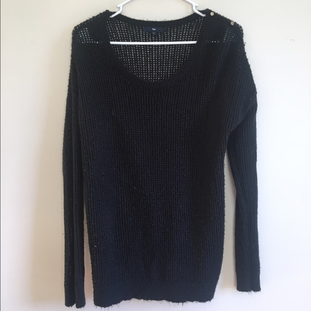 GAP Black Mesh Sweater with Gold Embellishment