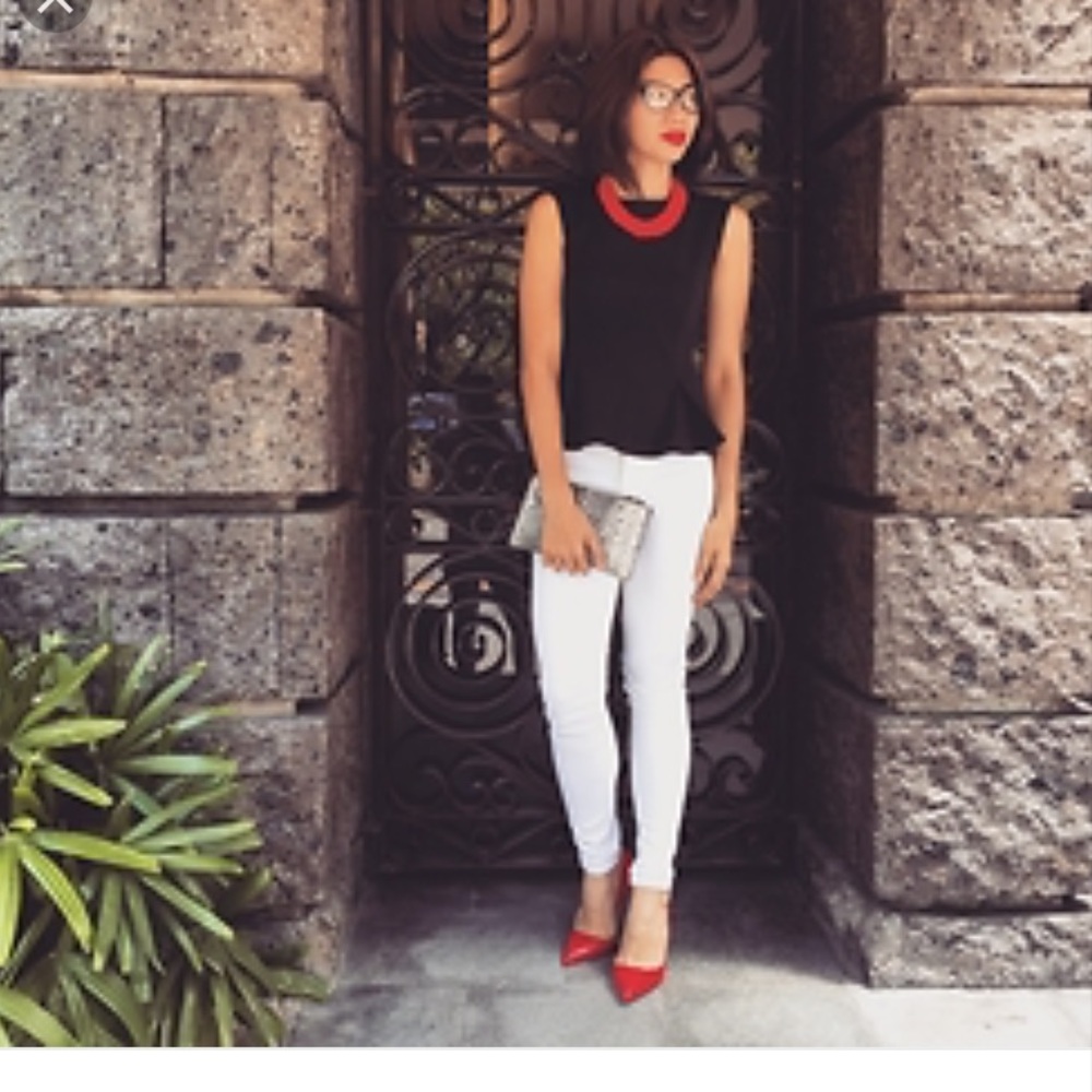 Mango black ponte peplum sleeveless top