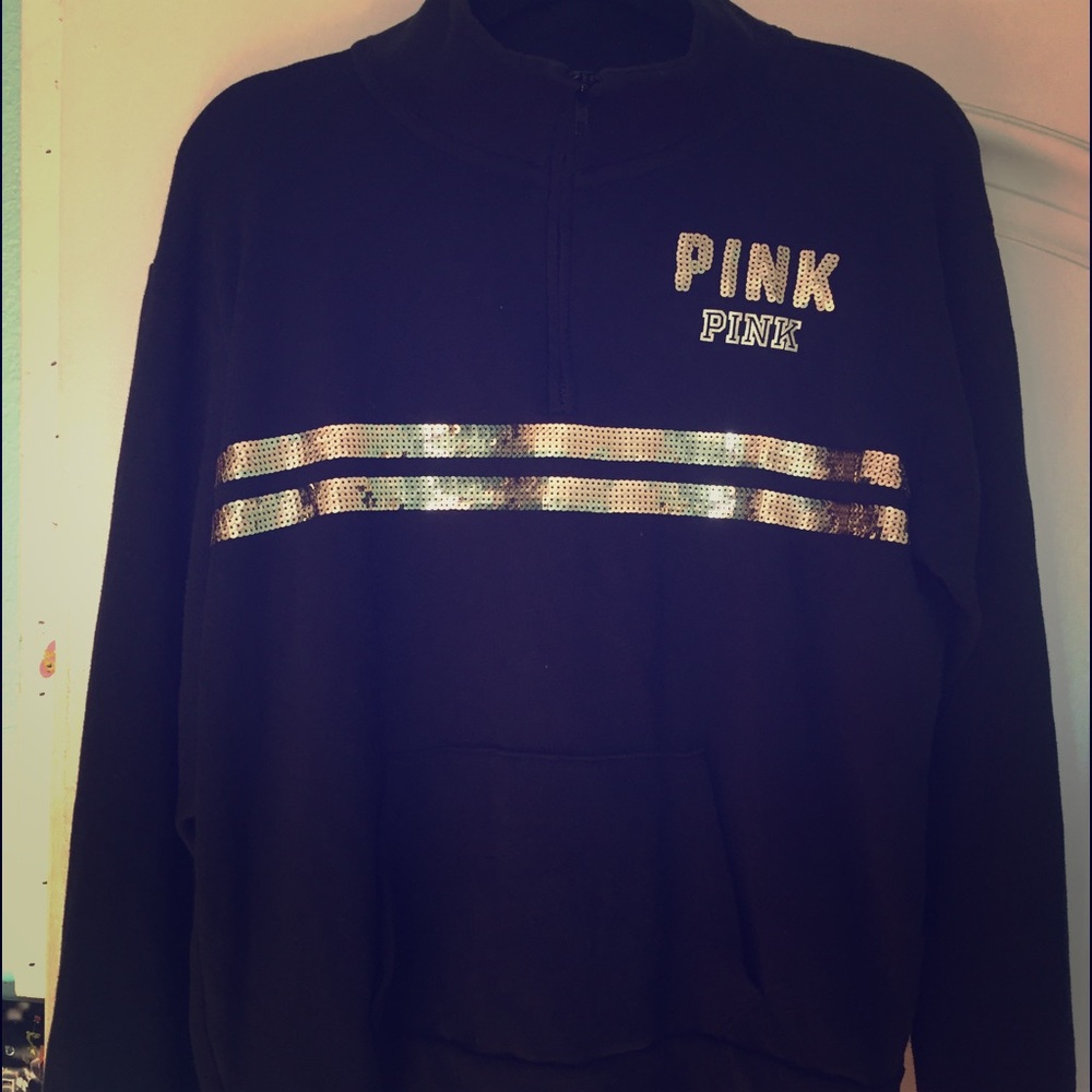 Vs Pink Black with gold bling half zip sweater