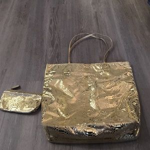 Carlos Falchi Gold Snakeskin Tote and Wallet