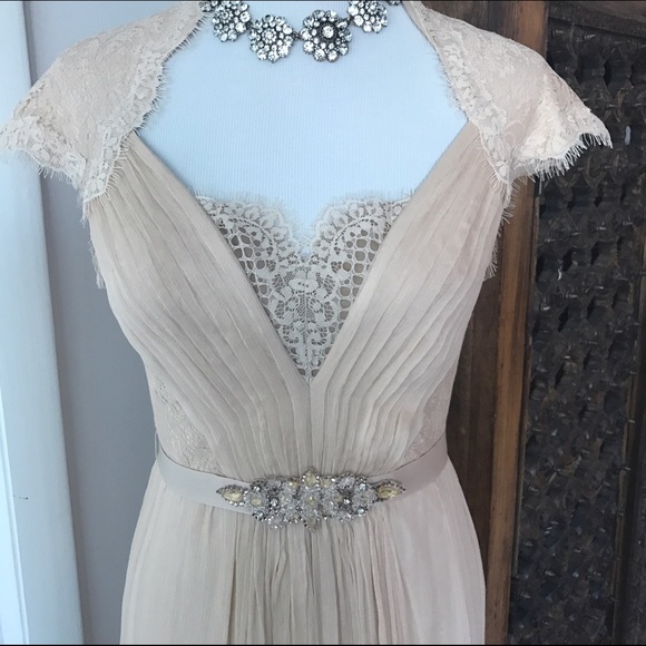 Tadashi Shoji Embelished Lace Chiffon Evening Gown - Picture 2 of 5