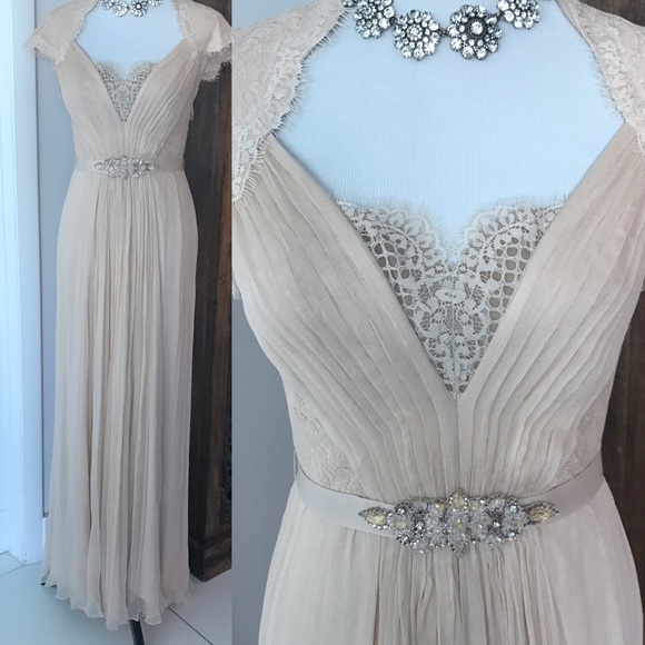 Tadashi Shoji Embelished Lace Chiffon Evening Gown - Picture 3 of 5