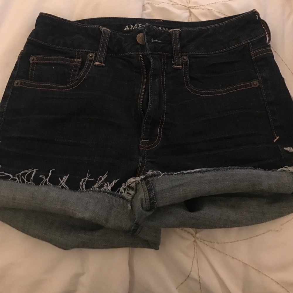 High waisted dark wash American eagle shorts