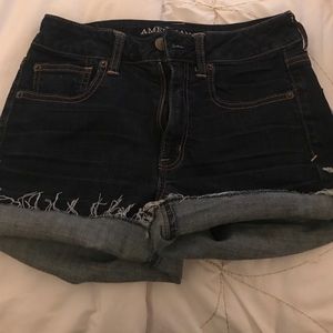 High waisted dark wash American eagle shorts