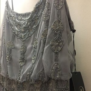 Adrianna Papell, gray bluson beaded gown