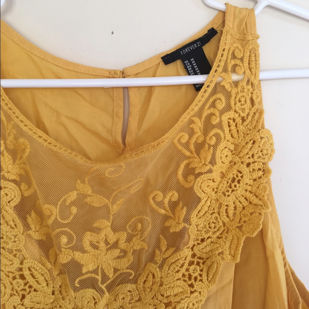 Mustard Yellow Forever 21 Tank with Lace Detail