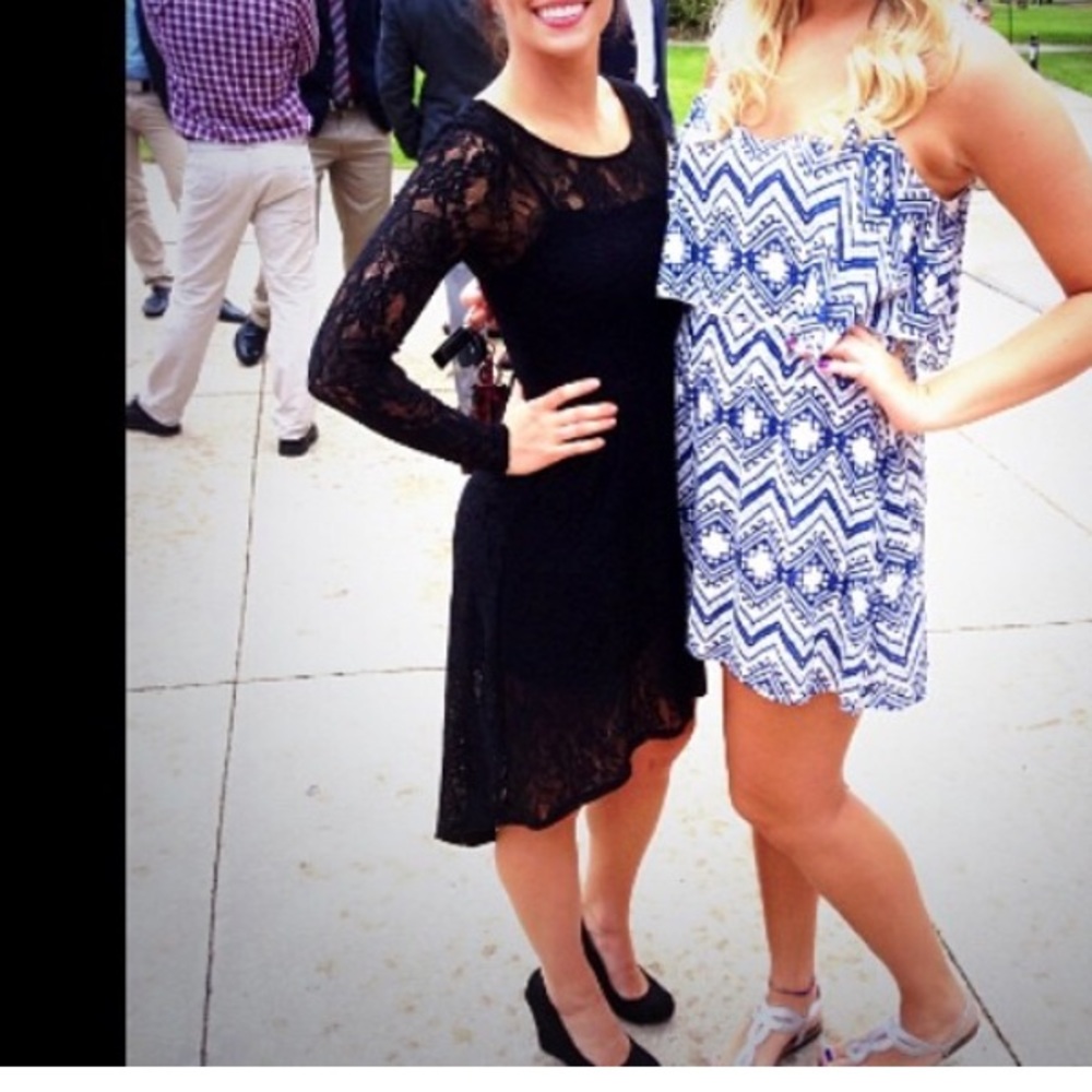High-low lace black dress