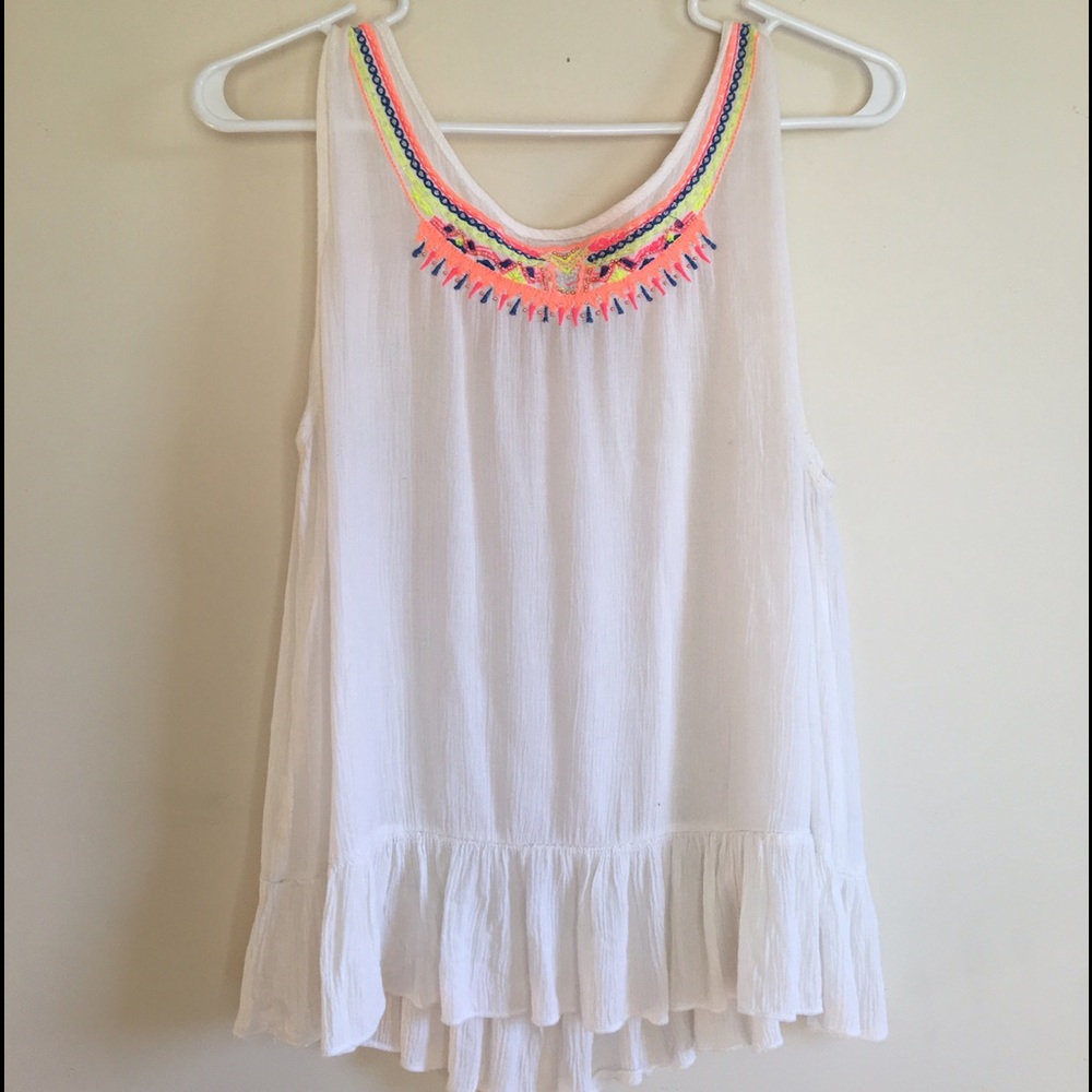 Size M White Tank with Neon/Jewel detail