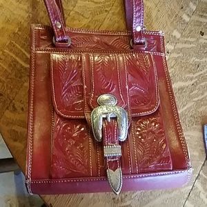 American West red tooled shoulder bag