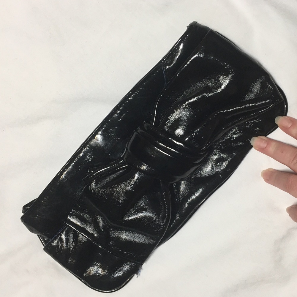 SOLD Black Patent Bow Clutch