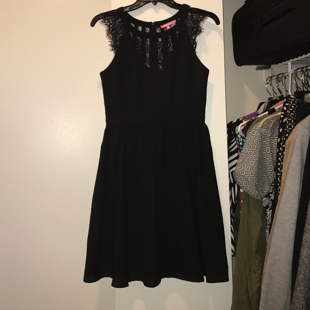 Illusion neckline little black dress