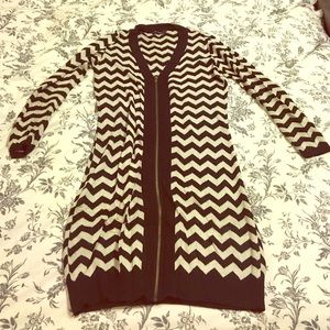 Black and white chevron cardigan duster