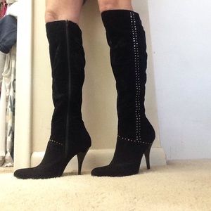 Black velvet studded boots