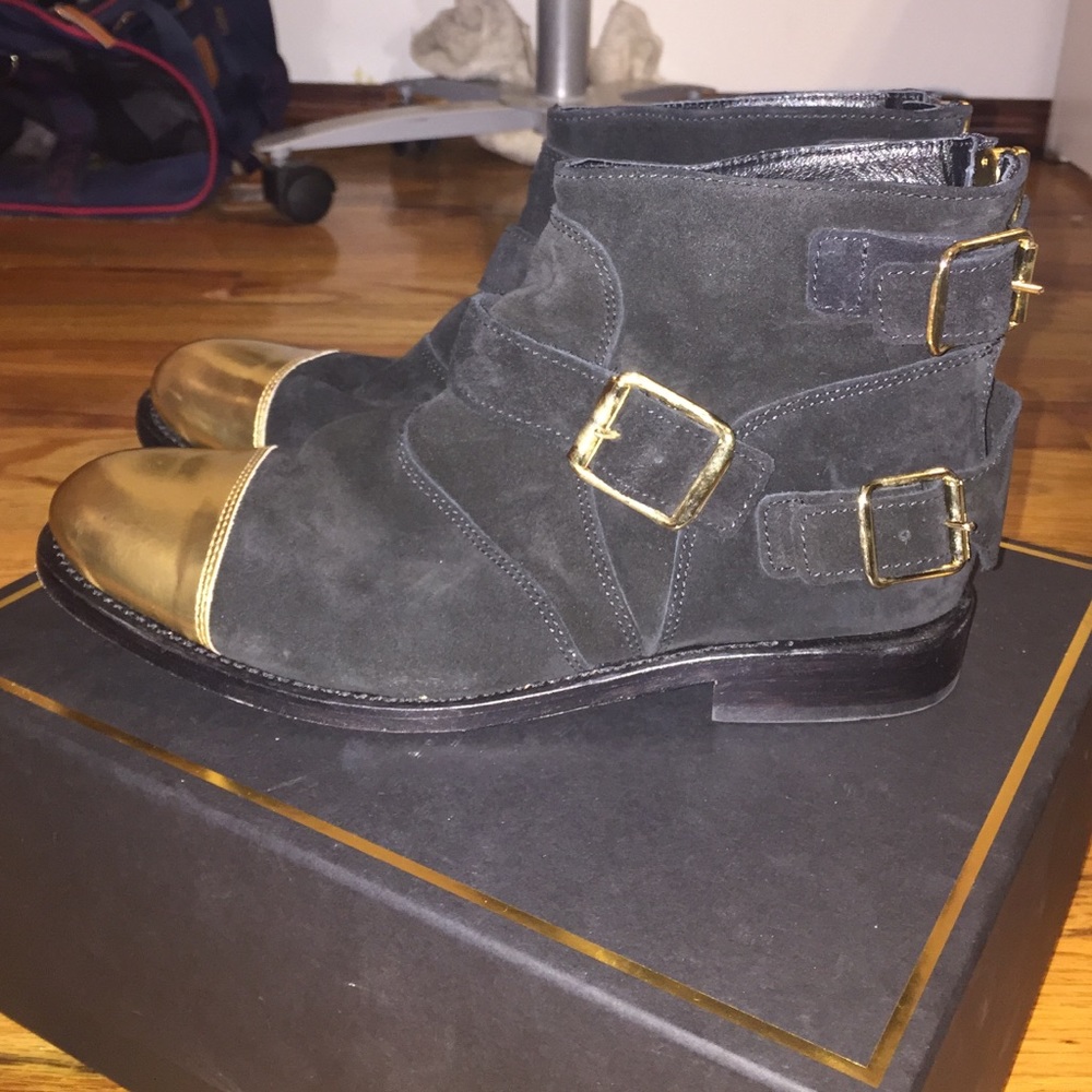 H&M x Balmain gold toe ankle boots