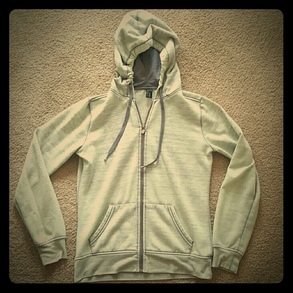 Light mint green and grey zip up hoodie