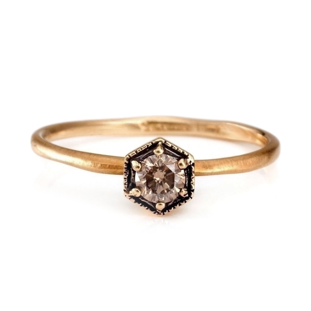 catbird satomi hexagon champagne diamond ring 6.5