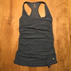 Heather blue racerback tank top with ruching