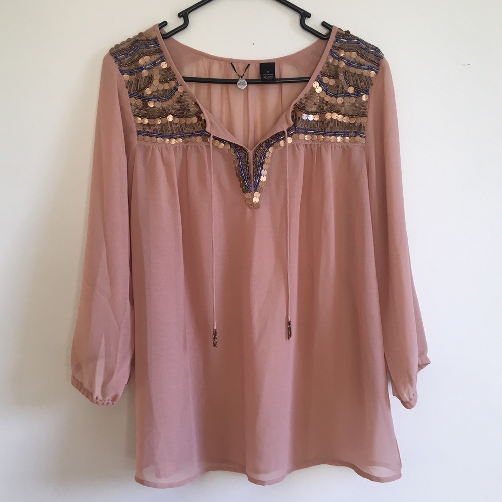 Chiffon Blouse with Embellished Neck