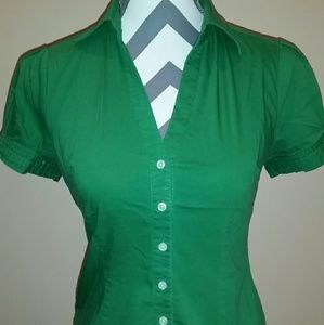 Express green button down